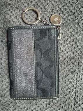 Coach Black Signature Zip Card Case with Key Ring